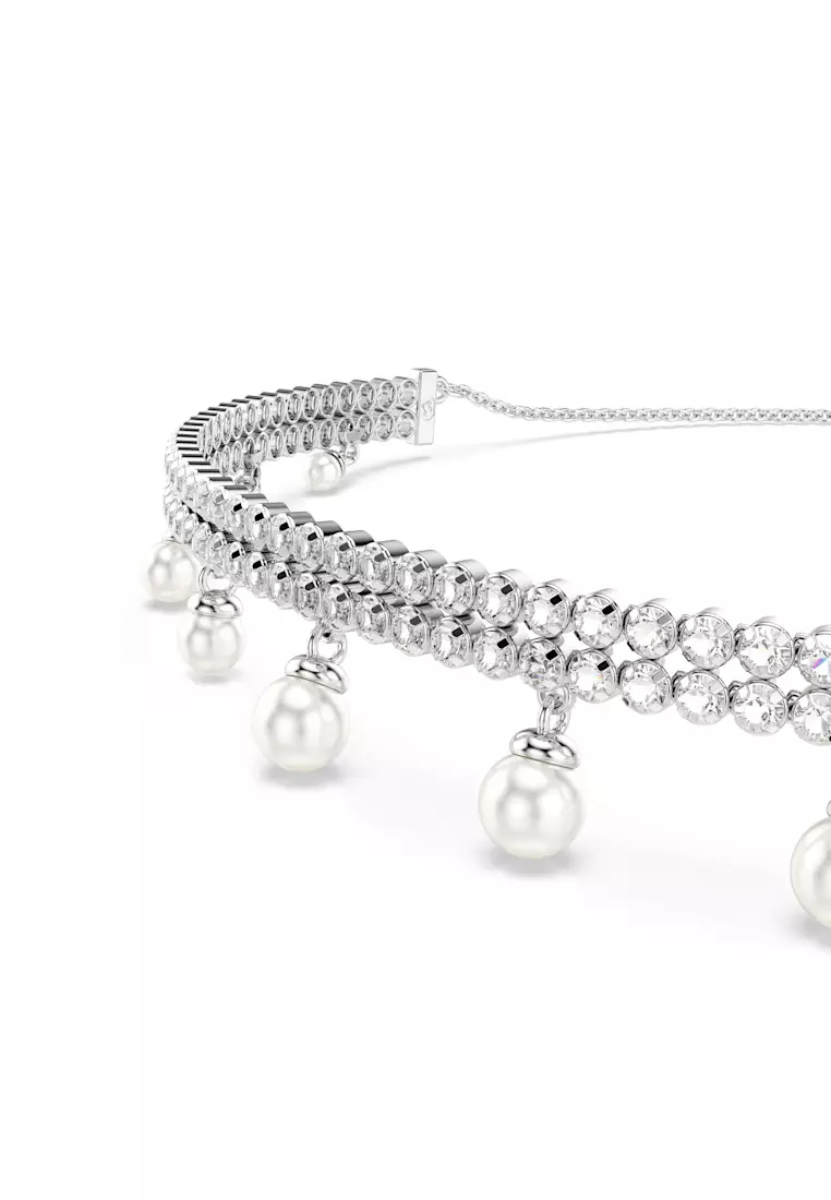 Ariana Grande x Swarovski choker, Crystal pearl, Round cut, White, Rhodium plated