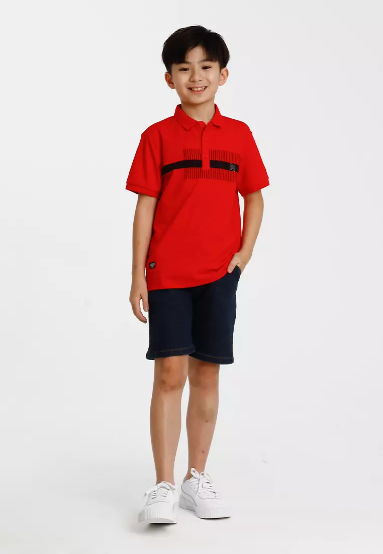 Forest Kids Stretchable Cotton Polo Tee Collar Tee | Baju T Shirt Budak Lelaki - FK20292-51Red