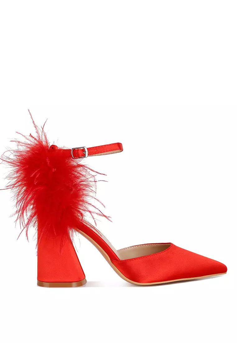 Discount on London Rag  shoes - SKU: Fur Block Heel Sandals In Red