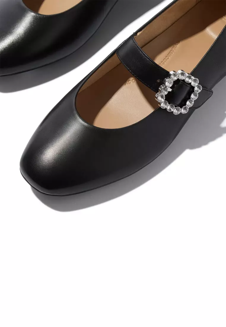 DELICATO Women's Crystal-Buckle Leather Mary Janes - Black (E3J-001)