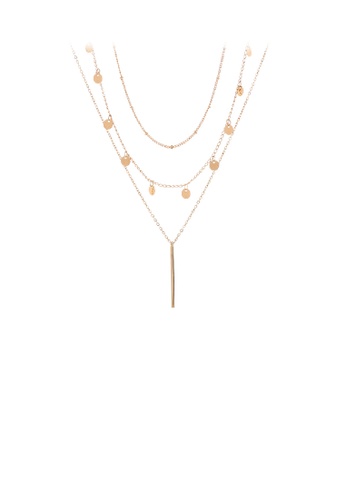 Glamorousky silver Simple Fashion Plated Gold Geometric Bar Pendant with Disc Multilayer Necklace 9DC9AACAB0B89EGS_1