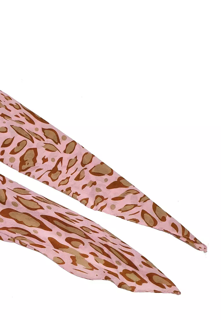Leopard Print Poly.-Viscose Scarf Wanita Motif Tutul Animal-Print Rose Pink