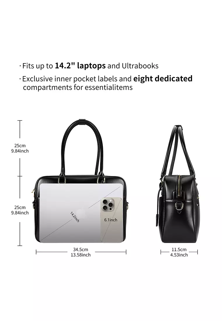 Margaret L Women's Black Top Handle Handbag Top Zipper - Microfiber Leather Travel & Business Bag (Laptop compatible std. size 14")