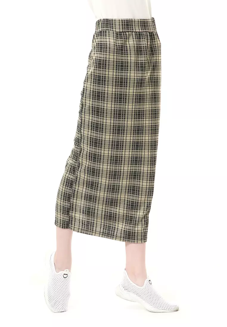 Malina Rok Span Tartan Bawahan Wanita All Size Motif Kotak High Quality - Milo