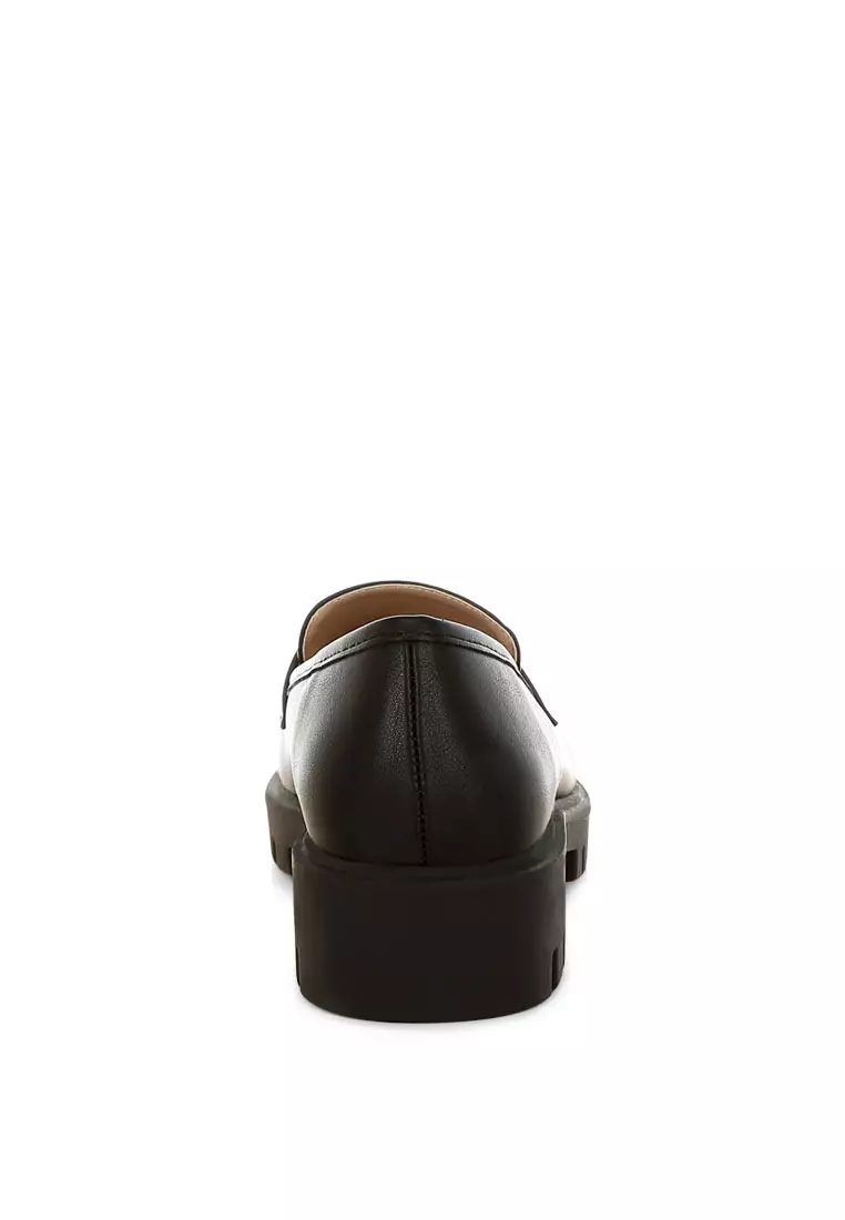 Sepatu Loafer Tebal Kulit Imitasi Warna Hitam