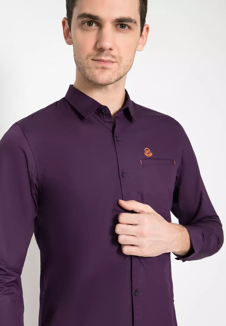 Johnwin - Kemeja Casual - Kemeja Pria - Kemeja Lengan Panjang Unggu