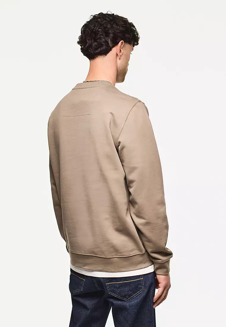 MENS TOBACCO VEGA CREW WITH MID HOUSE CHECK PIPING