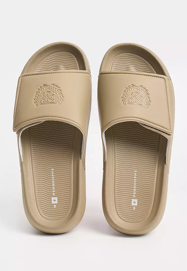 Men's Textured Sole Slides with PU Band and Embossed Crest