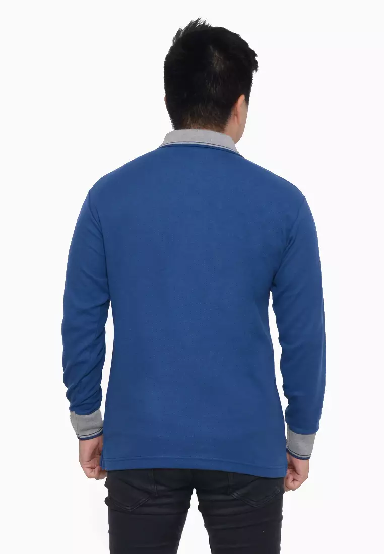 Andre Michel Kaos Polo Shirt Lengan Panjang Kerah Abu Navy Muda 933-76