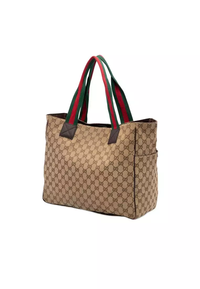 Pre-Loved Gucci Gg Canvas Web Double Pockets Tote