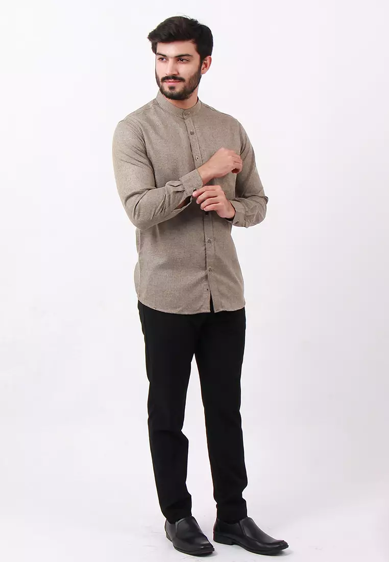 Kemeja Pria Kerah Shanghai Long Sleeve 7732 Dark Brown