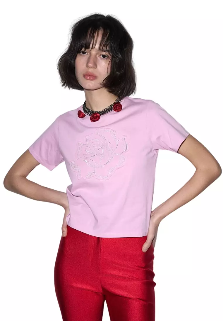 【Mardi Mercredi】SLIM TSHIRT ROSE PATCH Jual Mardi Mercredi Slim Tshirt Rose Patch - Pink Original