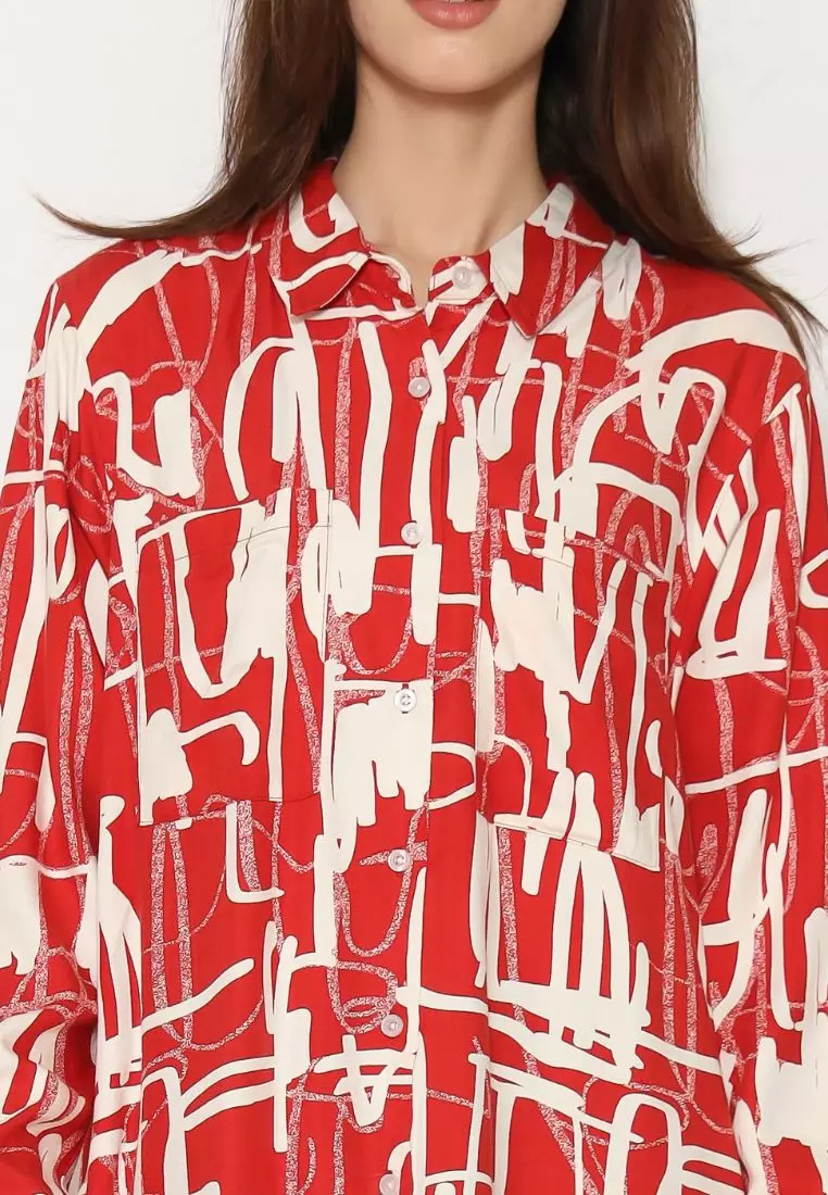 Urban Exchange Cherry Oversize Shirt Printed Red
