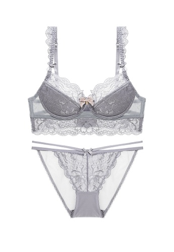 ZITIQUE grey Women's Sexy Demi-cup Lingerie Set (Bra And Underwear)  - Grey FC6D5US7B28074GS_1