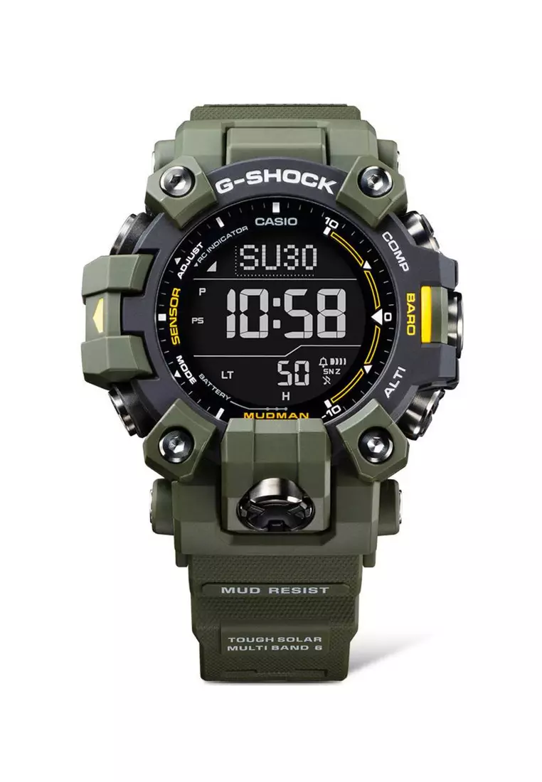 MASTER OF G - LAND GW-9500-3 Men's MUDMAN Sport Tough Solar Watch with Army Green Resin Band
