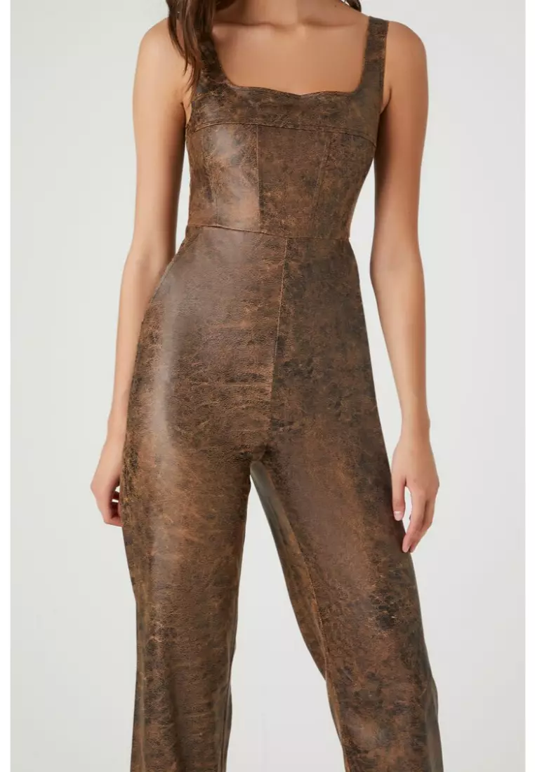 Buy FOREVER 21 Faux Leather Sleeveless Jumpsuit 2024 Online