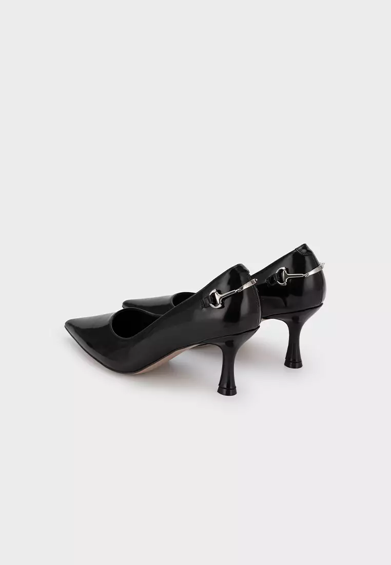 POINTED TOE BUCKLE DETAIL MID HEEL PUMP