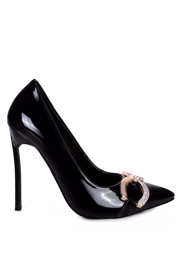 Black Brooch Stiletto Sandals