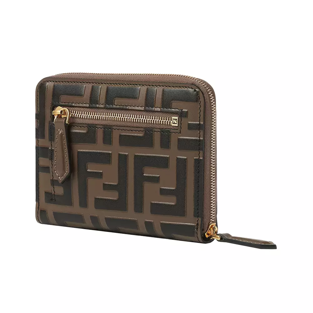 【関税＆送料込み】Fendi Ff Diamonds Zip Around Medium Wall FF Diamonds Zip Around Medium Leather Brown | Fendi