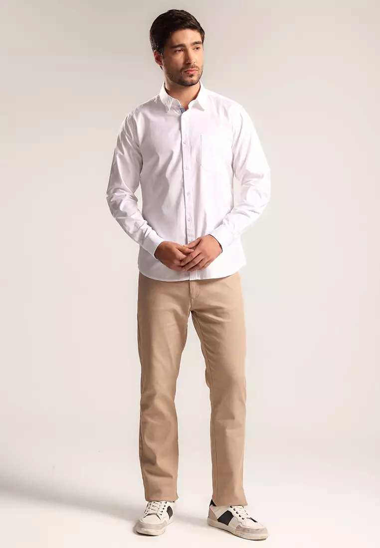 MOC - Kemeja Polos Pria Lengan Panjang Kingwell - White