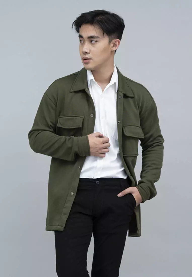 Houseofcuff Jaket Kemeja Casual Soft Fleece Army