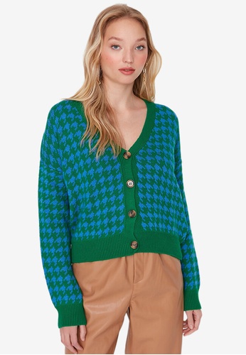 Trendyol green Houndstooth Cardigan 9C0D1AA1A0C8B0GS_1