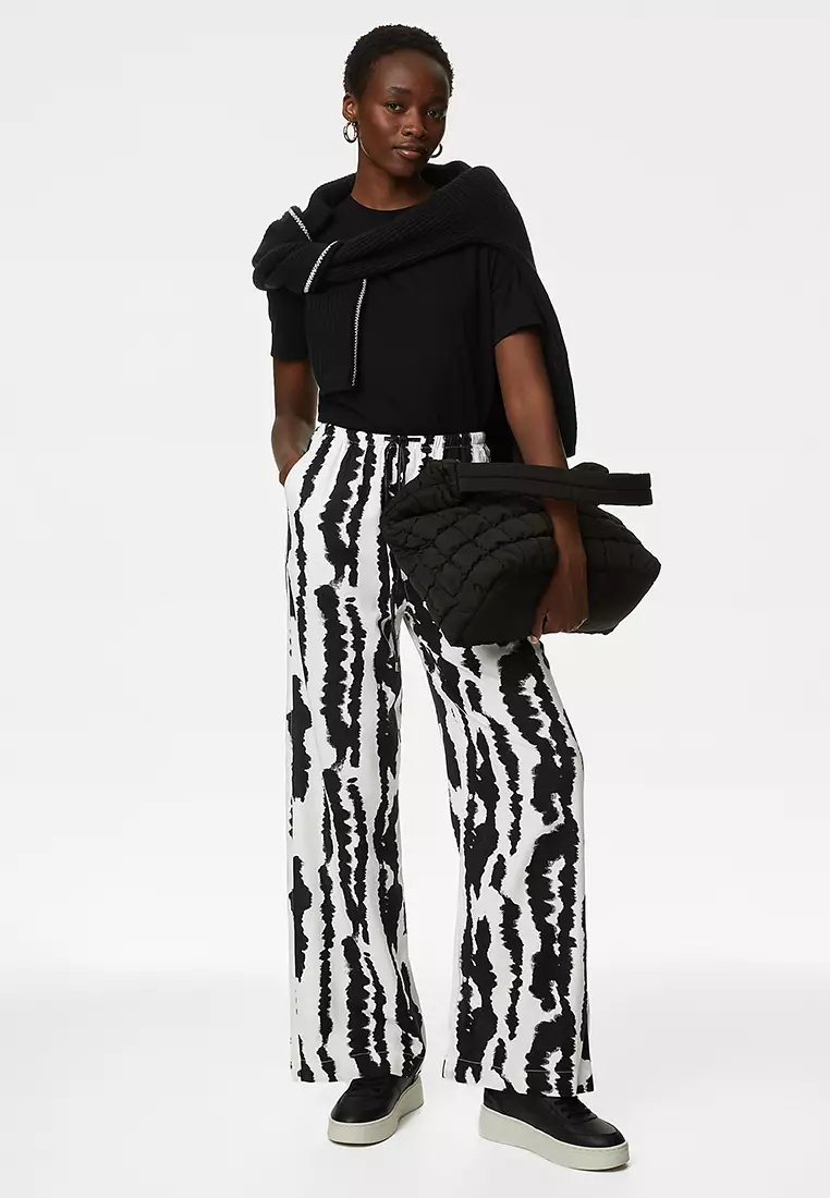 Linen Blend Wide Leg Trousers