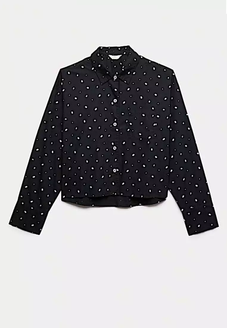 Pure Cotton Floral Cropped Lounge Shirt