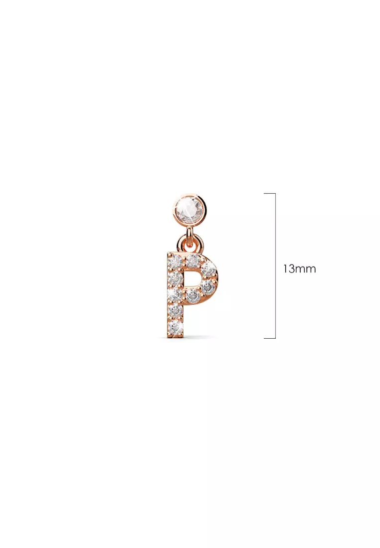 Solid 925 Sterling Silver Initial Crystal Personalised Alphabet Letter Earrings Rose Gold - P
