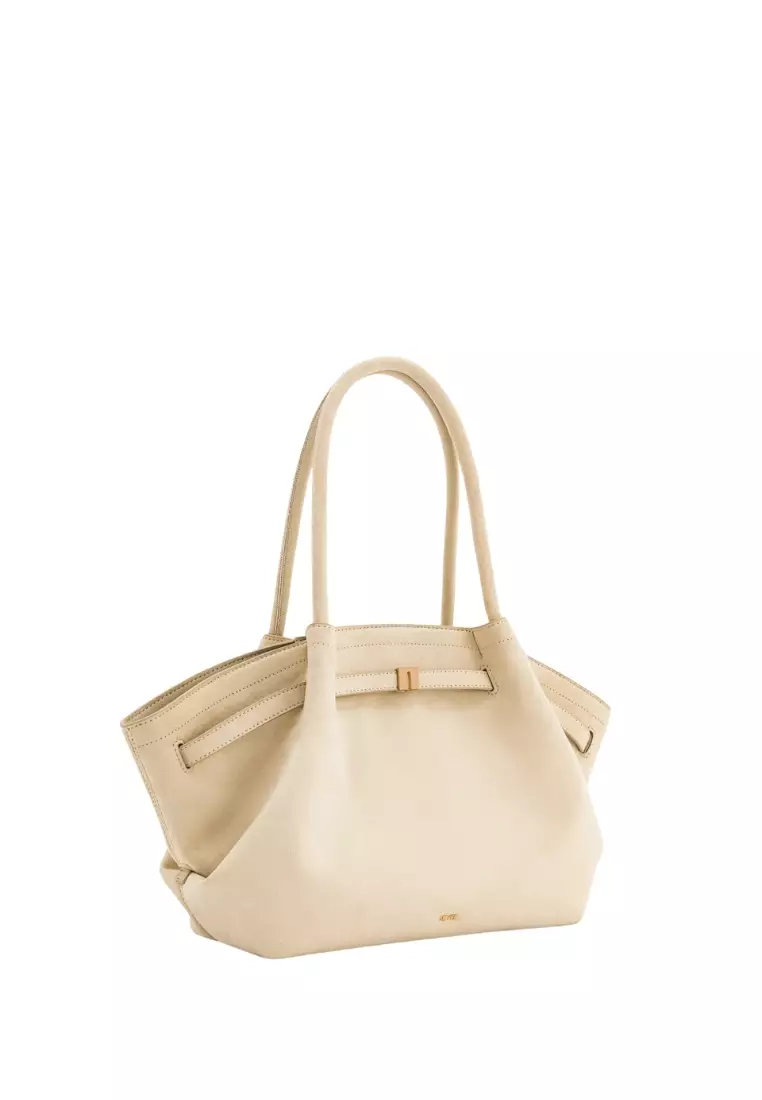 Hana Medium Faux Suede Tote Bag - Off White
