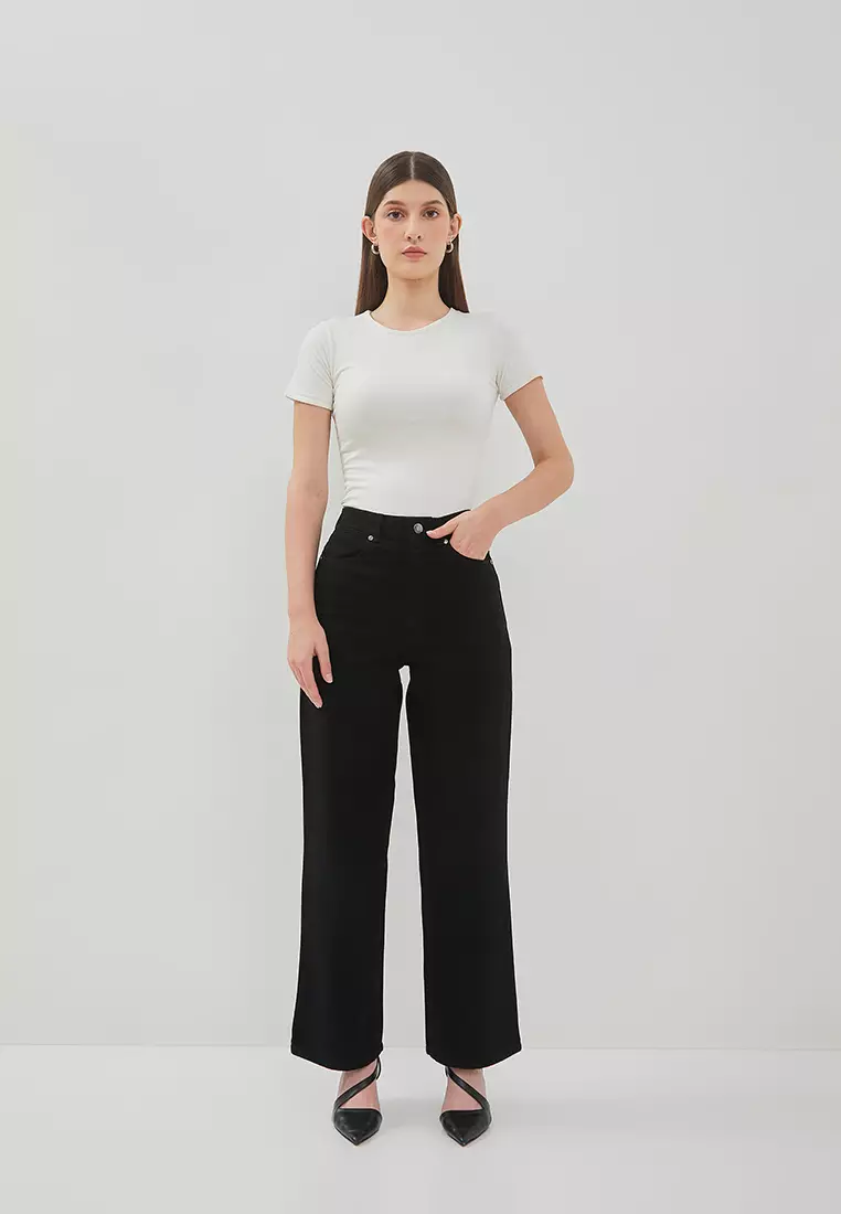 DUST Celana High Loose Jeans Ginari Hitam (D.39152)