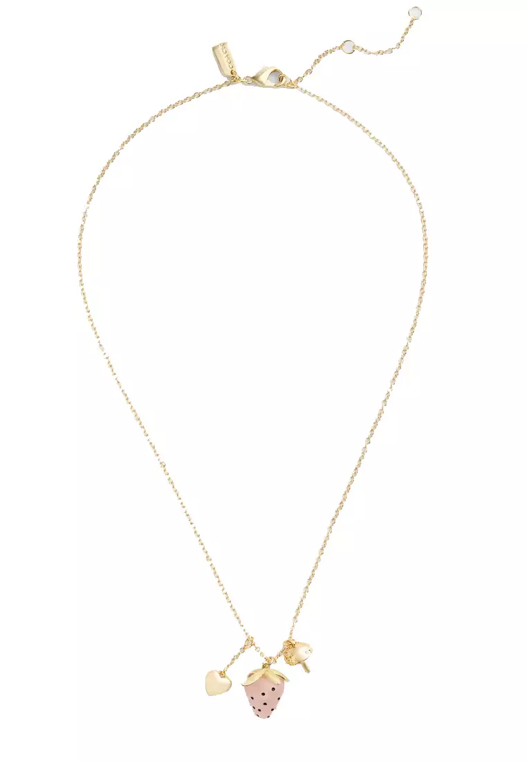 X Observed By Us Strawberry Charm Pendant Necklace in Gold/ Multi CV262