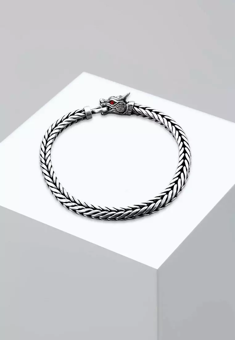 EXCLUSIVE Gelang Perhiasan Perak 925 Pria Buddha Wheat Chain Dragon Head