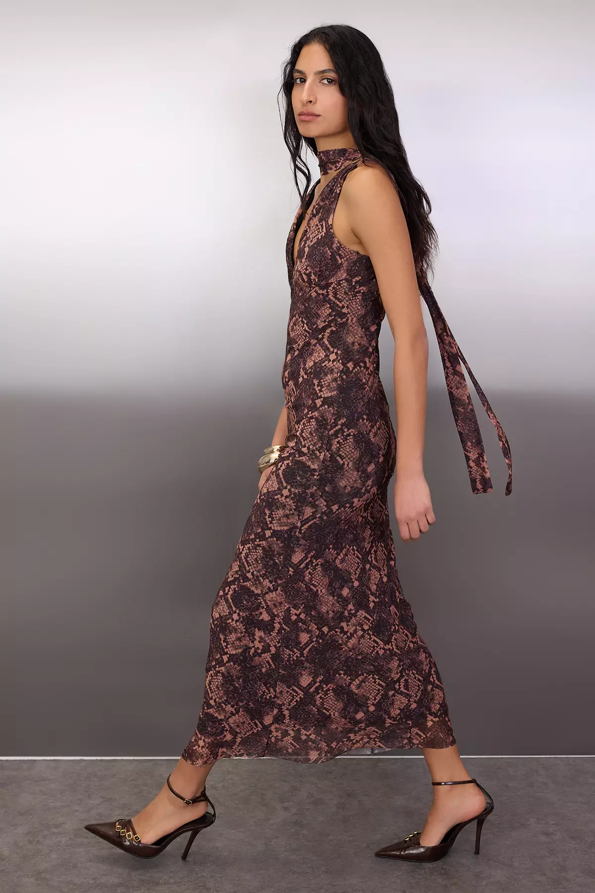 Multi-Colored Animal Scarf Knitted Tulle Maxi Lined Stylish/Evening Dress Tpraw26El116