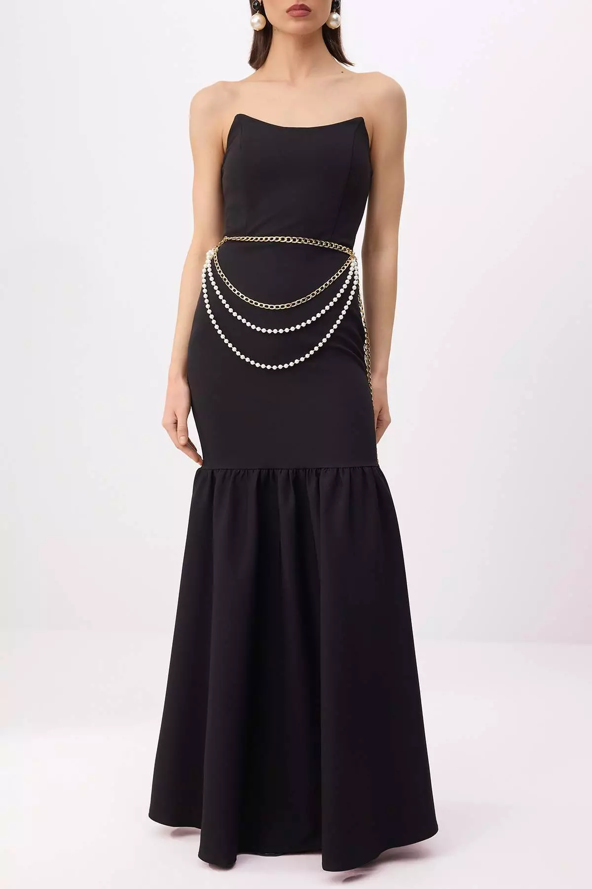 Black Woven Maxi Evening Dress & Graduation Gown