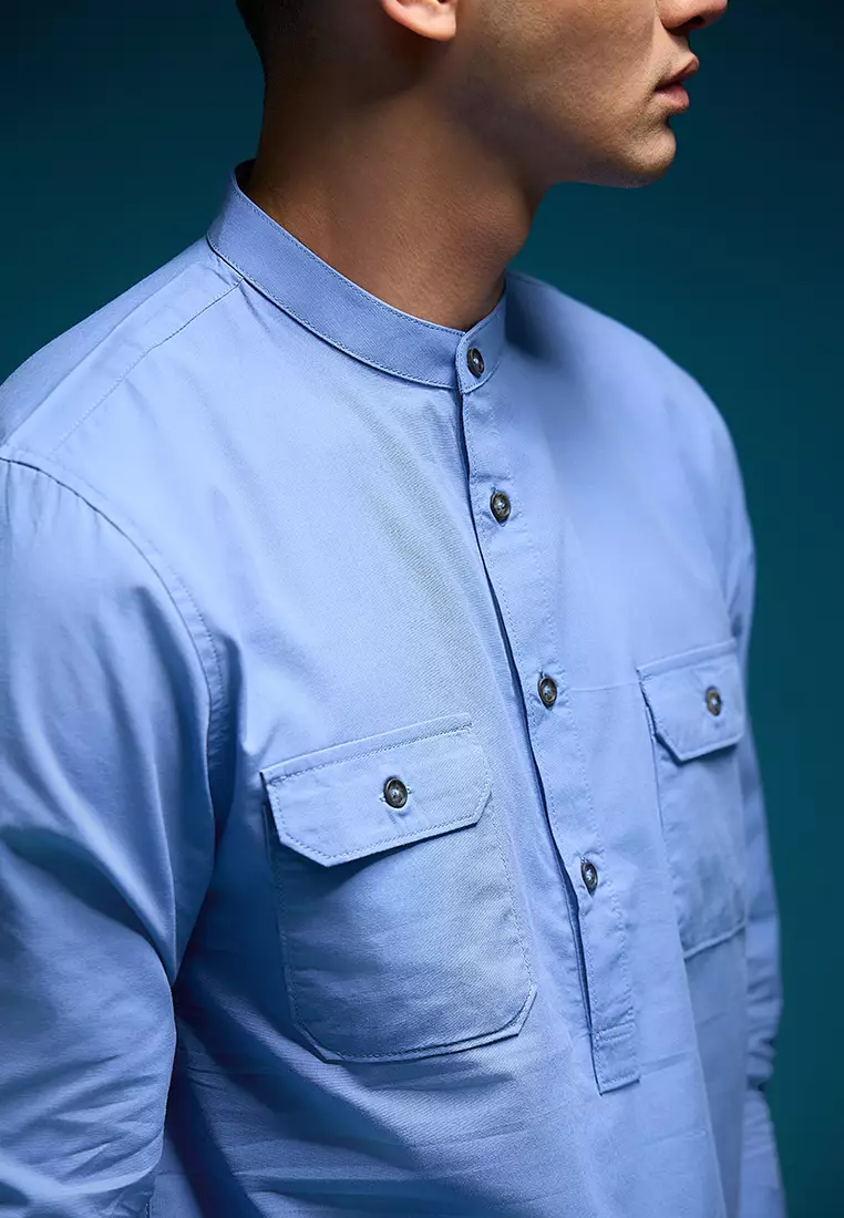 Kemeja koko Collarless shirt OXCON GHAISAN Blue Denim