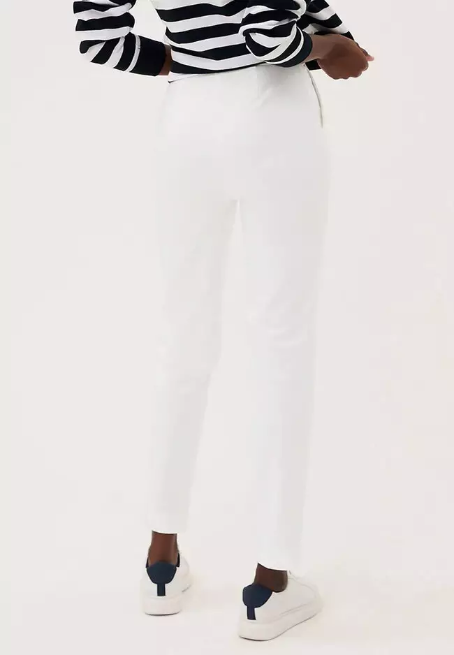 Cotton Blend Slim Fit Ankle Grazer Trousers