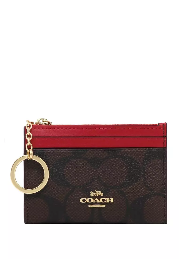 Coach F88250 Mini Skinny ID Case in Black Crossgrain Leather with Attached  Split Key Ring - Unisex Card / ID Case