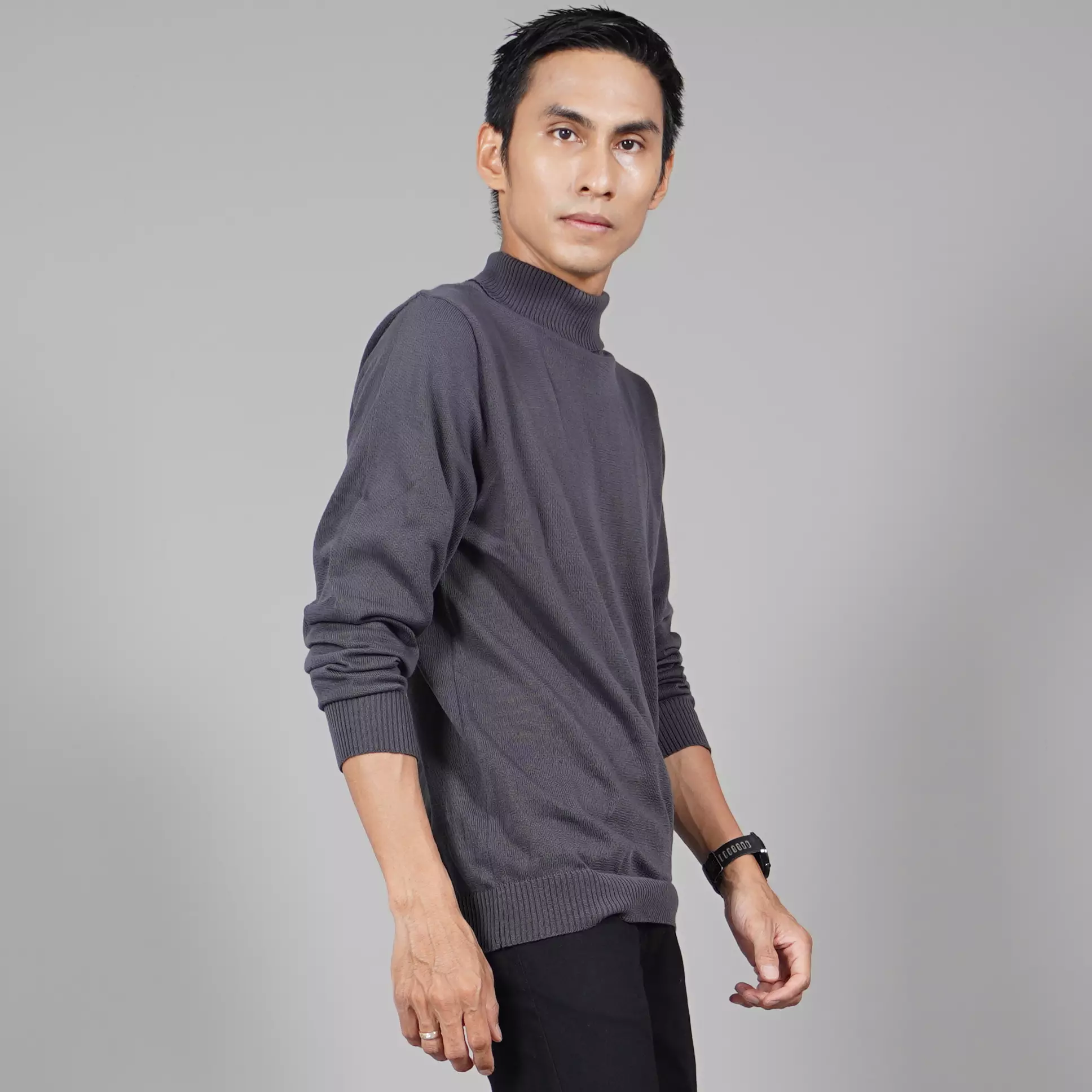  JEHOON Knit Outer Pria Knit Sweater Pria Turtle Neck Rajut Pria - ABU TUA