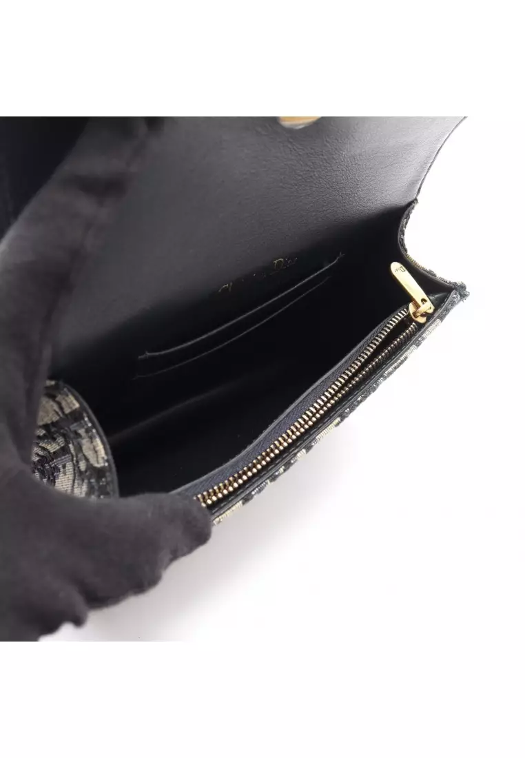 Pre-Loved Christian Dior SADDLE saddle oblique jacquard body bag waist bag canvas leather beige Navy