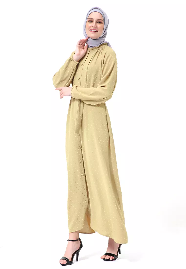 Atika Gamis Dress Muslimah Motif Polos Lengan Panjang Regular Fit High Quality Premium - Lime