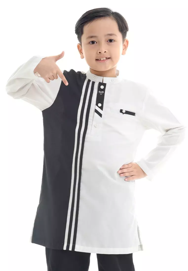 Rabbani - Jubah Koko Anak Lengan Panjang Alman Exclusive White Black