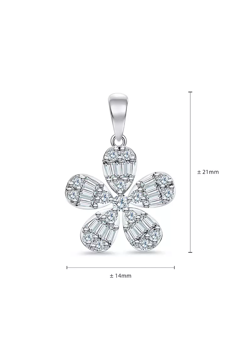 LAZO DIAMOND Cherry Blossom Round & Baguette Diamond Pendant in 18k White Gold