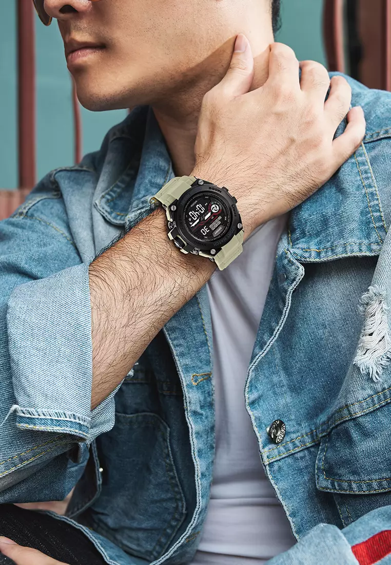 Jam Tangan Pria Analog&Digital Original Tali Silikon Anti Air Jam Tangan Cowok khakiblack