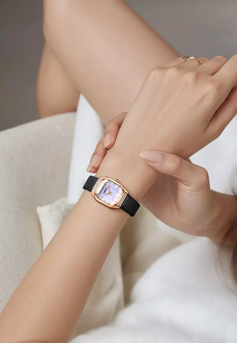 Jam Tangan Wanita Korea Fashion Anti Air Original Tali Kulit Jam Tangan Cewek blackwhite