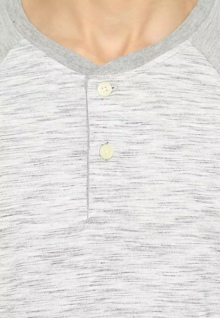 MATSUDA Kaos Pria T Shirt Henley Texture Slub Kawagoe