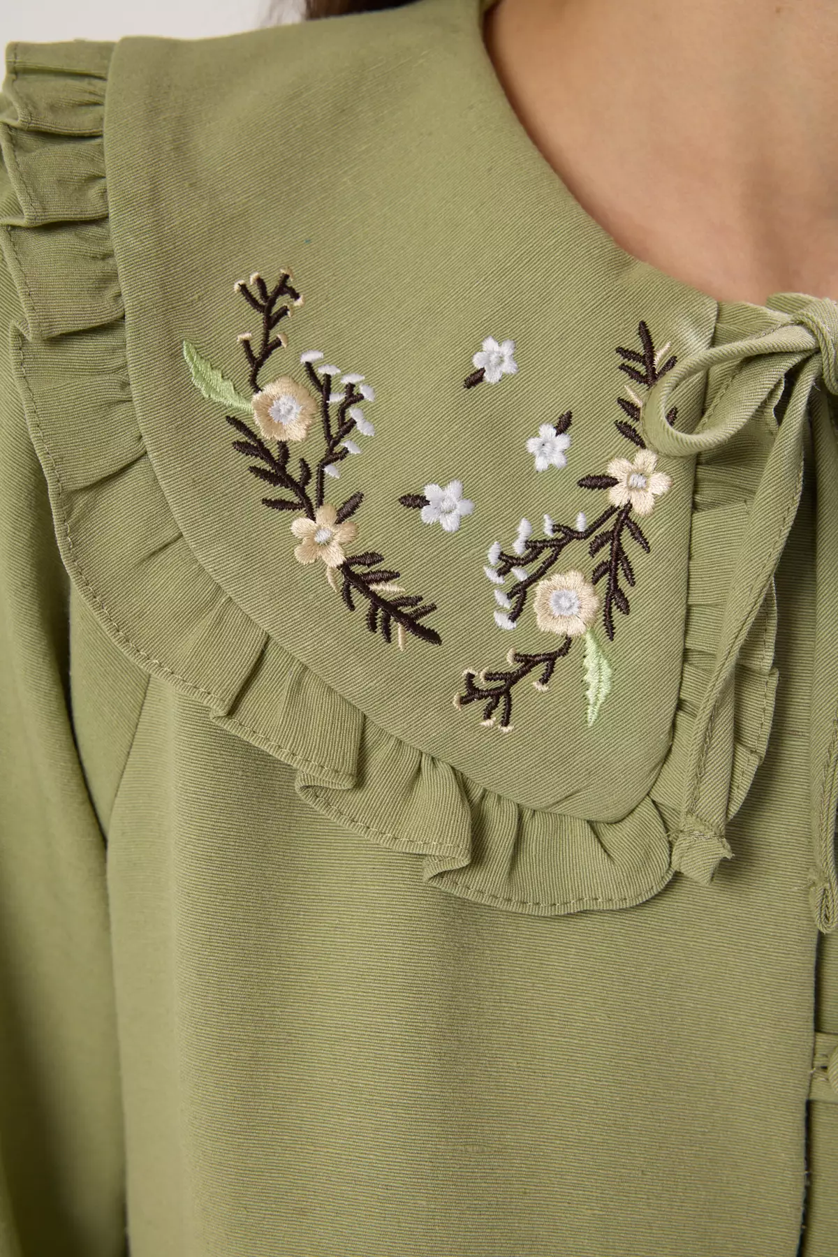Green Embroidered Detailed Linen Look Woven Dress TCTSS23EB00257