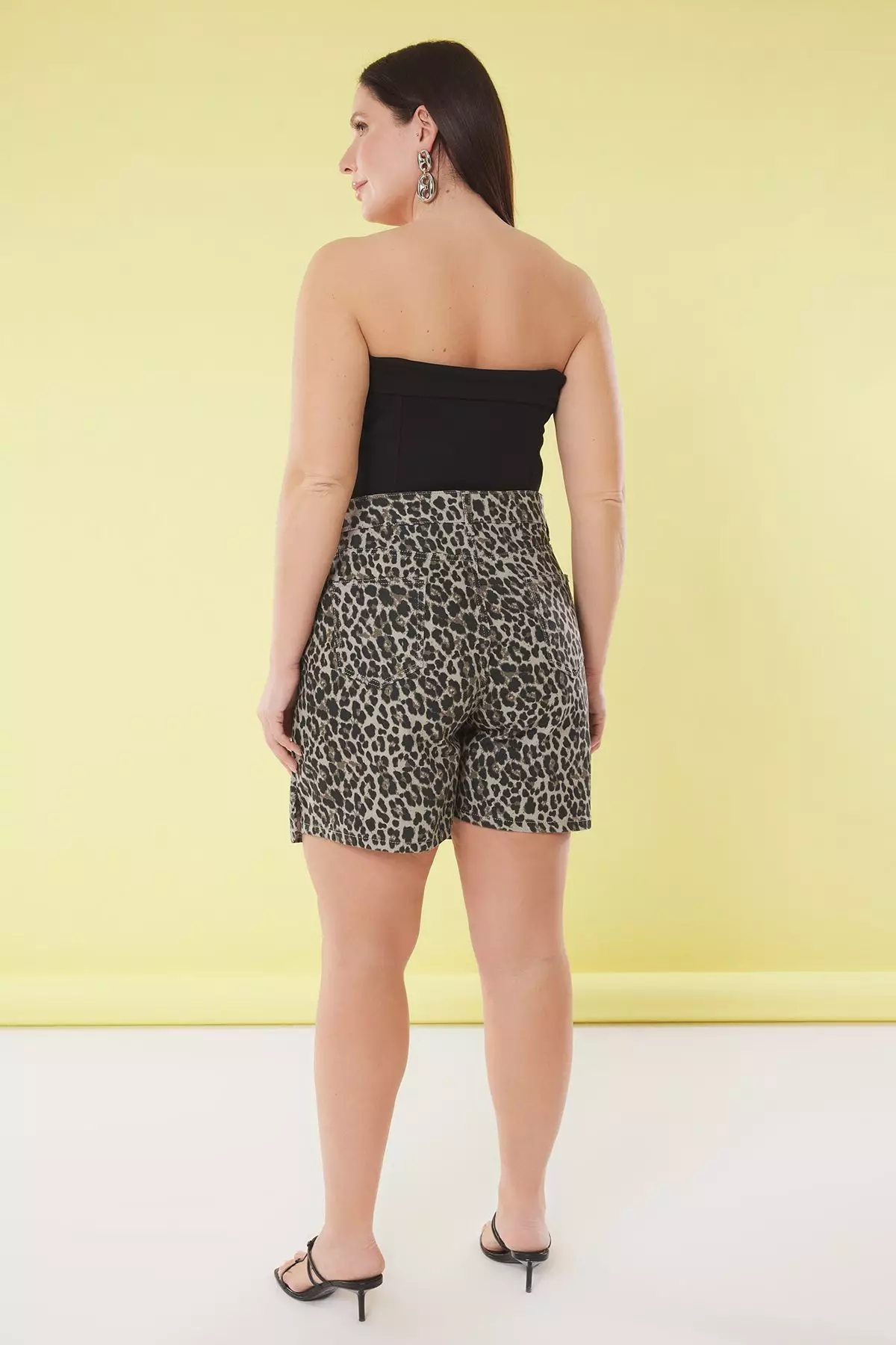 Animal Patterned Plus Size Denim Shorts Skirt
