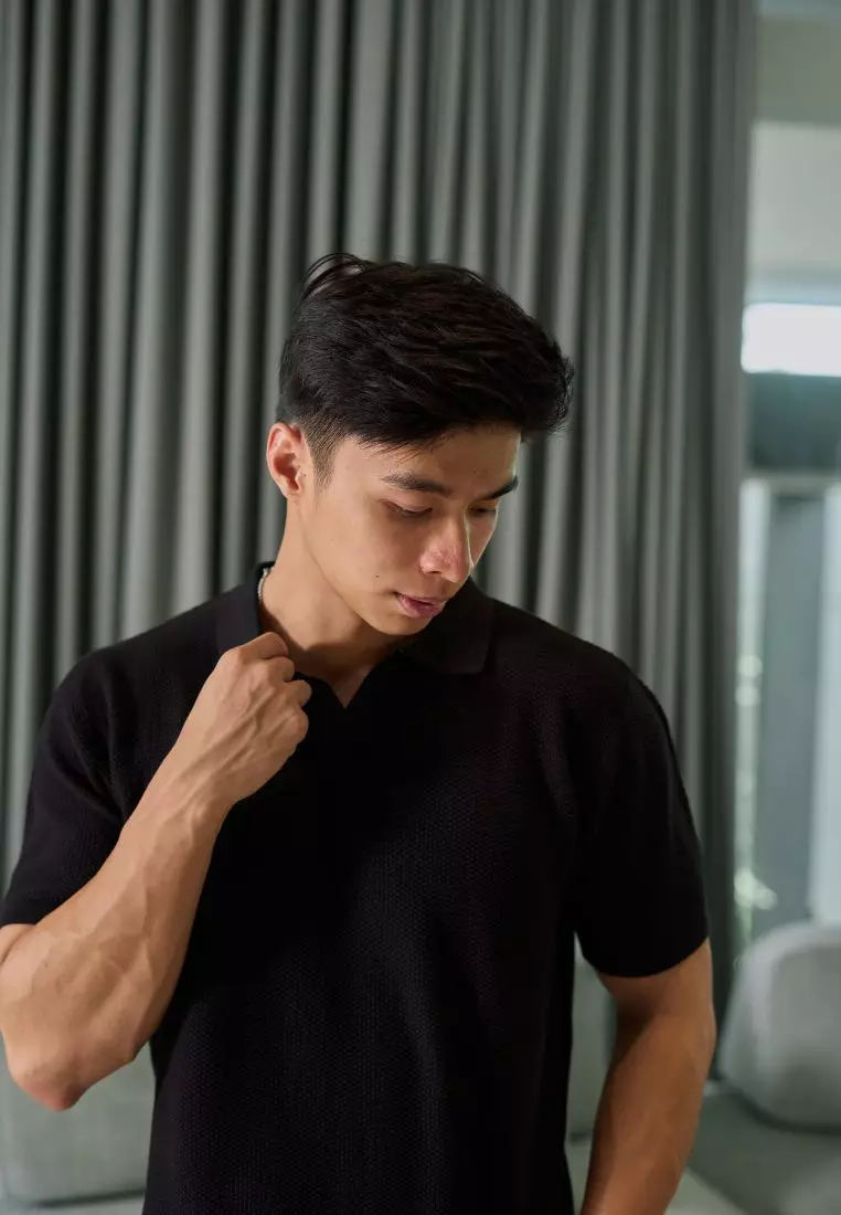 Kale Richard Black / Polo Shirt rajut premium berbahan dasar cotton wool