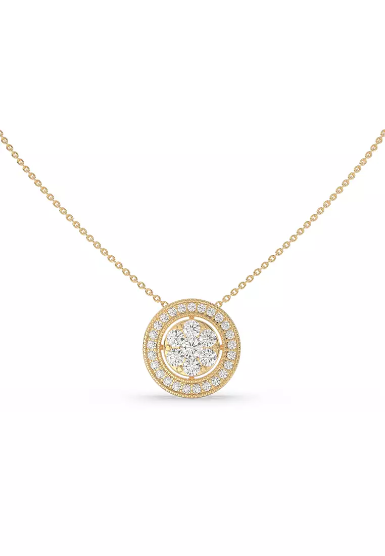 Classic Round Halo Lab Grown Diamond Pendant Necklace in 14K Yellow Gold D/E-VVS/VS (0.74ct TDW)